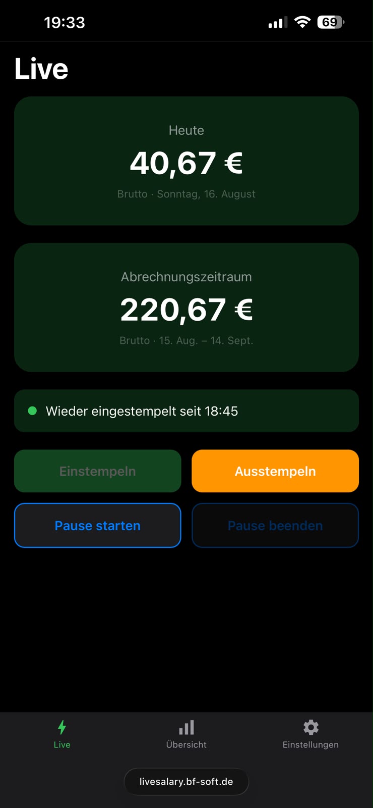 Gehaltstracker Live-Ansicht