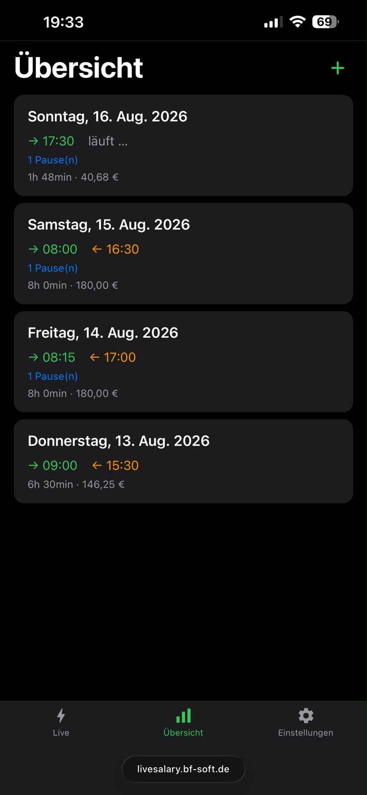 Gehaltstracker Übersicht